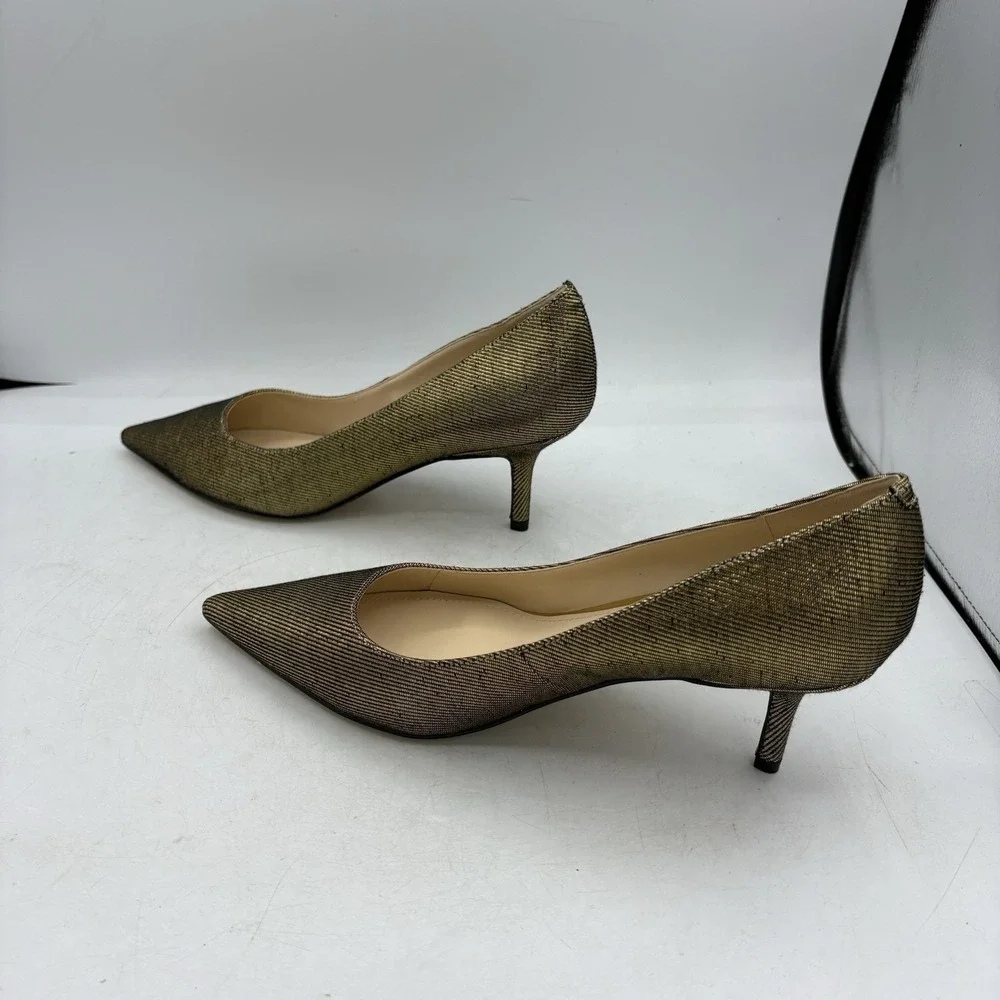 Nine West Heels‎ Womens Size 9.5 M Arlene 2 Gold Stripe Pumps Pointed Toe